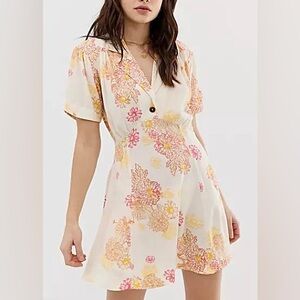 Free People 🌺 FP Hawaii Vintage Inspired Butter Yellow Collared Mini Sundress
